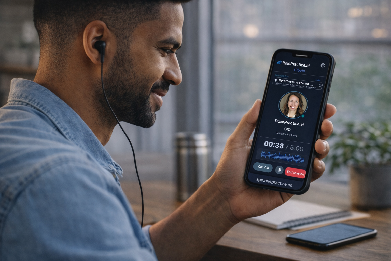 Sales professional practicing